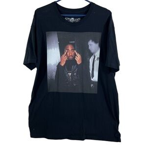 Tupac Shakur Mens XL Graphic T-shirt Black 2PAC Rap Retro Crew Neck Short Sleeve
